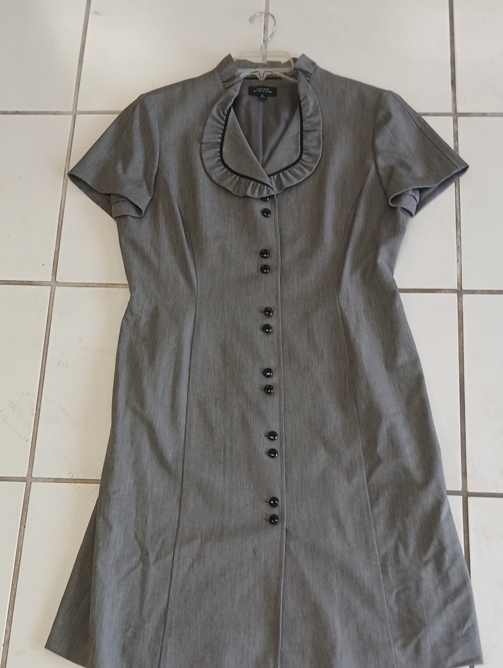 Classic Grey Midi Dress with Ruffle Collar